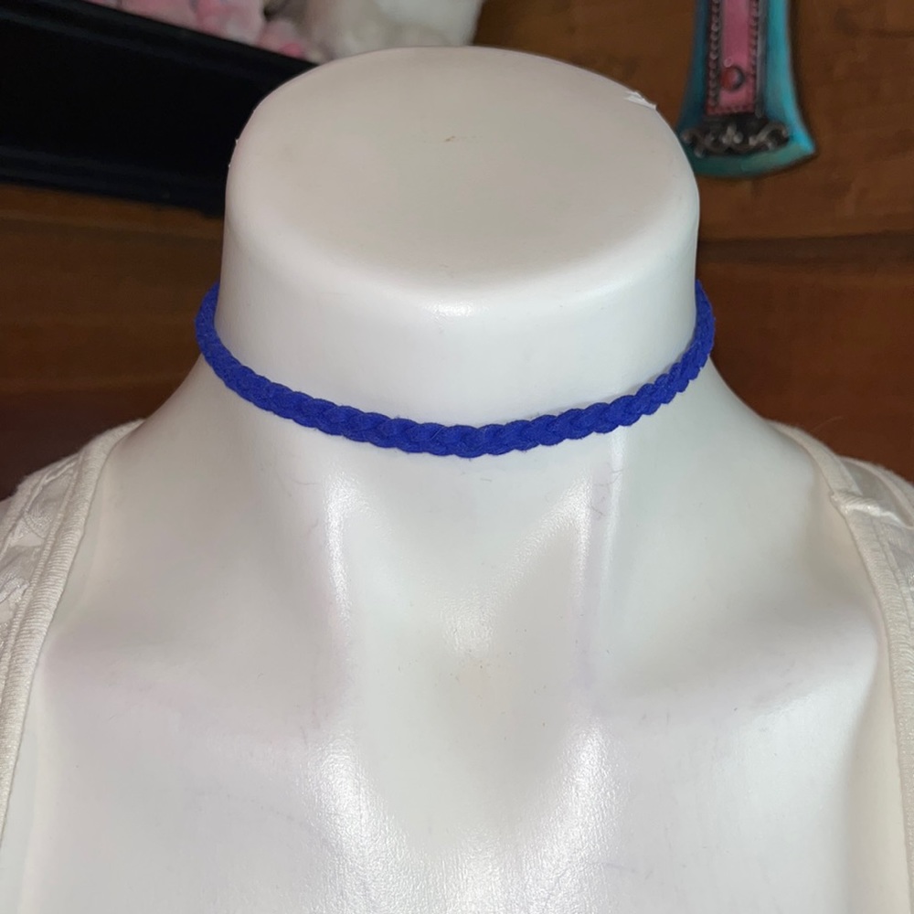Blue BRAIDED choker necklace adj NEW